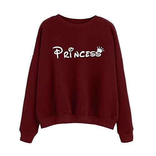 DEELIN La Mujer Simple VersáTil Cuello Redondo SuéTer De Manga Larga Princess Letra Impresa Sudadera Jersey Camiseta Sudadera