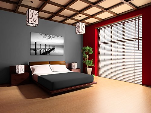 DekoArte 313 - Cuadros Modernos Impresión de Imagen Artística Digitalizada | Lienzo Decorativo para Salón o Dormitorio | Estilo Zen Blanco y Negro con Paisaje de Agua Embarcadero | 1 Pieza 120x80cm