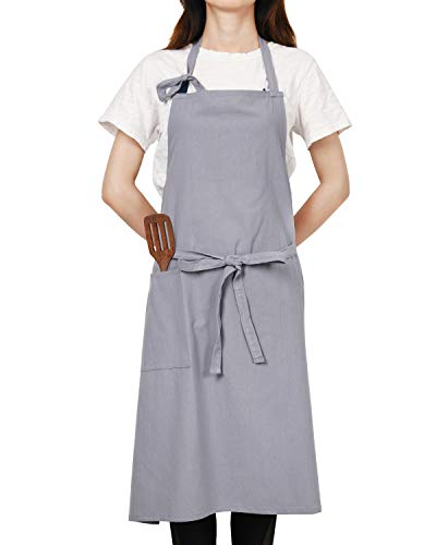 Delantal Cocina Japones Mujer 100% Algodón Delantales Elegantes con Bolsillo Profesionales Delantales para Chefs, Hornear, Jardinería, Restaurante, Jardineria, Barbacoa, Cafeteria