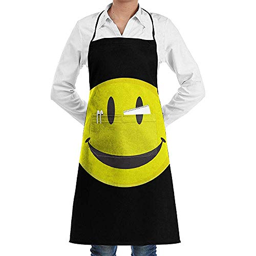 Delantal De Chef,Be Happy Smiley Face Delantal De Cocina con Babero De Impresión Profesional para Asar A La Parrilla En Casa 52X72Cm