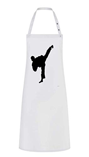 Delantal de cocina – Karate Sidekick Muay Thai – Delantal unisex, algodón, Blanco, talla única