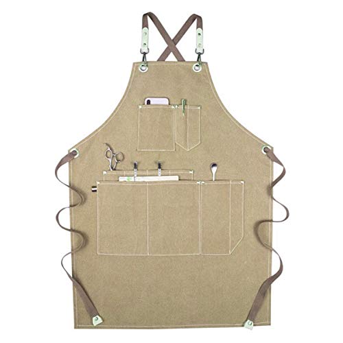 Delantal de trabajo unisex con bolsillos multifuncionales de lona para herramientas, delantal impermeable para cocinar, hornear, delantal de cocinar, barbacoa, delantal con correa ajustable