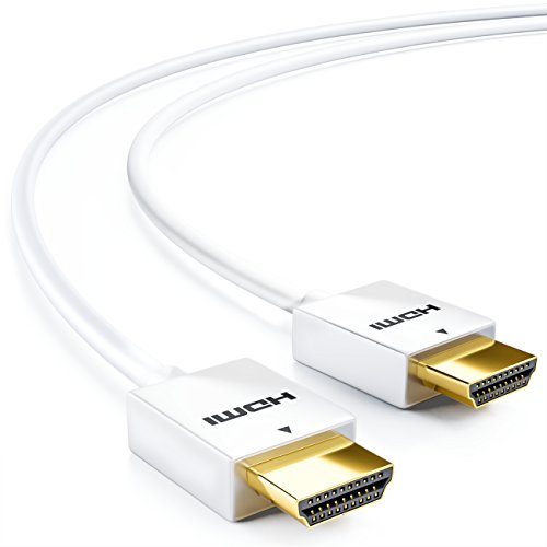 deleyCON 3,0m Cable HDMI Slim de Alta Velocidad con Ethernet (Último Estándar) 3D 4K Ultra HD UHD Super Flexible - Blanco