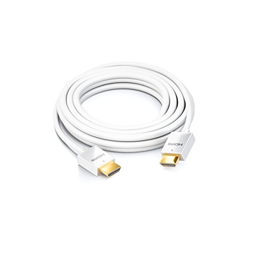 deleyCON 3,0m Cable HDMI Slim de Alta Velocidad con Ethernet (Último Estándar) 3D 4K Ultra HD UHD Super Flexible - Blanco