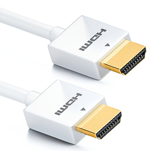 deleyCON 3,0m Cable HDMI Slim de Alta Velocidad con Ethernet (Último Estándar) 3D 4K Ultra HD UHD Super Flexible - Blanco