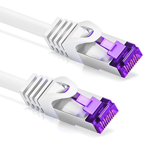 deleyCON 7,5m RJ45 Cable de Conexión Ethernet & Red con Cable en Bruto CAT7 S-FTP PiMF Blindaje Gigabit LAN SFTP Cobre DSL Conmutador Enrutador Patch Panel - Blanco