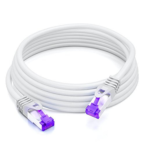 deleyCON 7,5m RJ45 Cable de Conexión Ethernet & Red con Cable en Bruto CAT7 S-FTP PiMF Blindaje Gigabit LAN SFTP Cobre DSL Conmutador Enrutador Patch Panel - Blanco