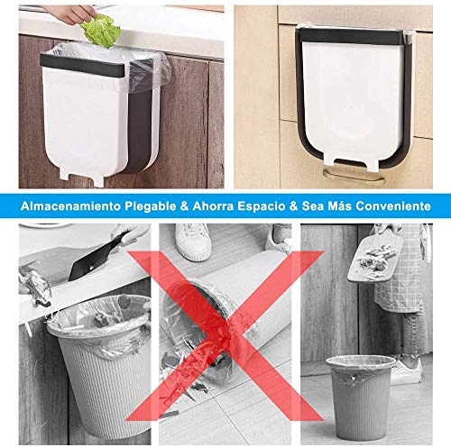 Delgeo Contenedor de Basura Plegable y Fijo para Cocina, Creativo y de Moda, 9L, basurero para automóvil/baño/Dormitorio (Blanco) …