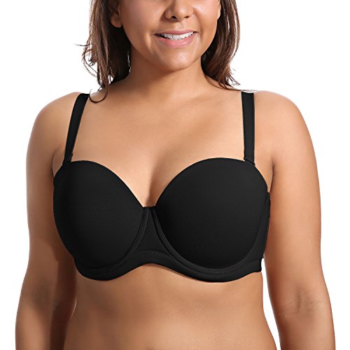 DELIMIRA - Sujetador sin Tirantes Tallas Grandes Push Up de Silicona para Mujer Negro 95G