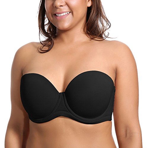 DELIMIRA - Sujetador sin Tirantes Tallas Grandes Push Up de Silicona para Mujer Negro 95G