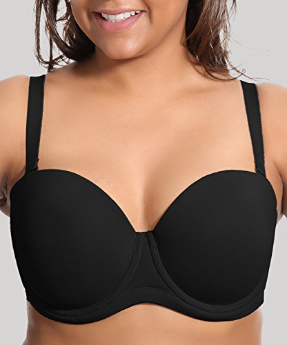 DELIMIRA - Sujetador sin Tirantes Tallas Grandes Push Up de Silicona para Mujer Negro 95G