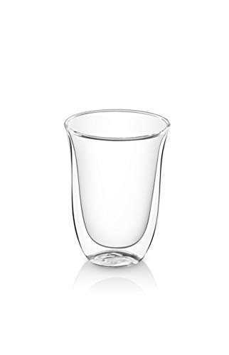 De'Longhi Juego de 2 vasos premium para café latte macchiato, apto para lavavajillas, pared doble vidrio templado, transparente, 220 ml