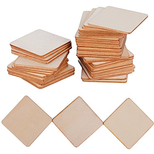 DEOMOR 50pcs 4cm Madera Manualidades Rebanadas Cuadrados Pintar Regalos DIY Posavasos Artesanías Bricolaje Material Modelo de Construcción