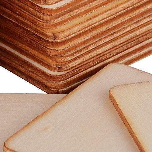 DEOMOR 50pcs 4cm Madera Manualidades Rebanadas Cuadrados Pintar Regalos DIY Posavasos Artesanías Bricolaje Material Modelo de Construcción