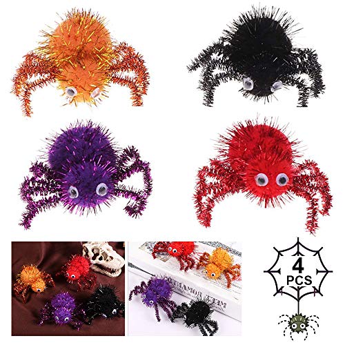 DERU® Araña Aterradora para Halloween, 4 Piezas Halloween Araña de la Felpa, Halloween Decoración de Araña, Peluche De Araña para Patio de Pared de Ventana Decoración Interior al Aire Libre