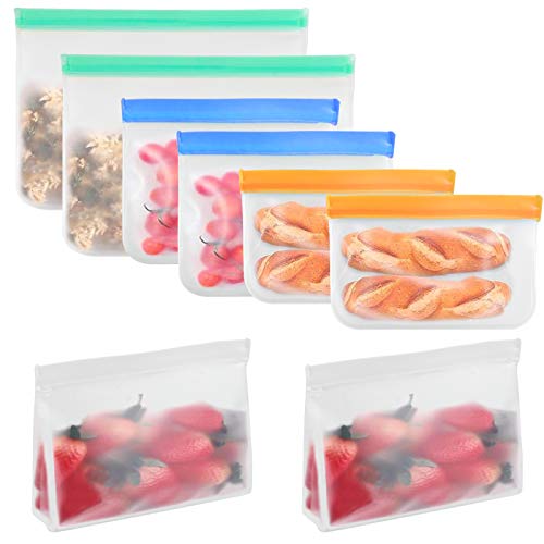 Deson 8 Pcs Bolsas de Almacenamiento de Alimentos Reutilizables, Bolsa Sándwich Cierre hermético Almacenaje, Bolsa Alimentos para Fruta Verdura Carne Nevera Cocina