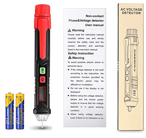 Detector de Voltaje CA sin Contacto, Ventdest 12V-1000V Detector De Tension, Alarma Sonora, Electrico Comprobador De Tensión con linterna LED Distinción inteligente en vivo/nulo Pantalla LCD