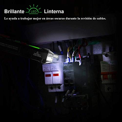 Detector de Voltaje CA sin Contacto, Ventdest 12V-1000V Detector De Tension, Alarma Sonora, Electrico Comprobador De Tensión con linterna LED Distinción inteligente en vivo/nulo Pantalla LCD