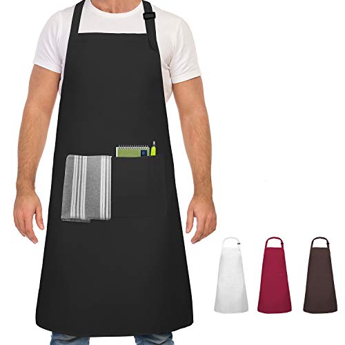 Devlop Delantal, Delantal de Cocina Impermeable con Bolsillos, Delantal de Cocina Ajustable, Delantal de Barbacoa, Delantal con Peto, Delantal de Cocina de Calidad Profesional, 65 x 80 cm (Negro)