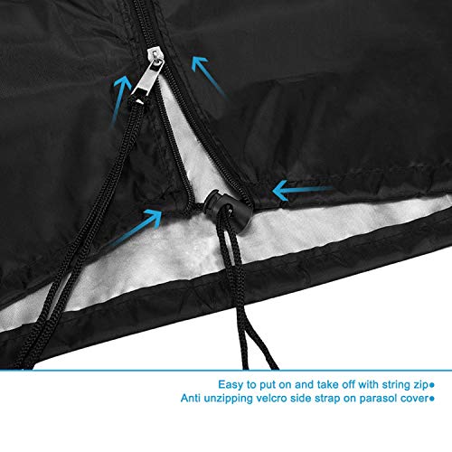 Deyard Parasol Cover, Banana Cantilever Hanging Extra Large Paraguas con Cremallera, Impermeable y Transpirable Oxford Fabric (265 x 40/70 / 50 cm)- Negro