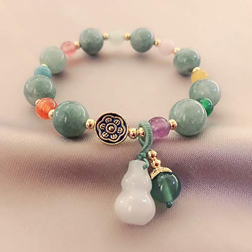 Deykhang Pulsera de Cristal Feng Shui Wu Lou Hulu Calabash para la curación Prosperidad Riqueza Calabaza calcedonia Multi-Piedra Preciosa de Lotus tibetana del Brazalete del Estiramiento