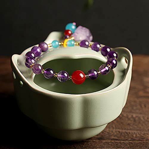 Deykhang Pulsera de Piedras Preciosas Naturales ágata Colgante de Piedra Mineral de Feng Shui Talisman elástico Chakra Gems Piedras de Cristal de Cuarzo curación Carrera académica Luck Mujer Hombre