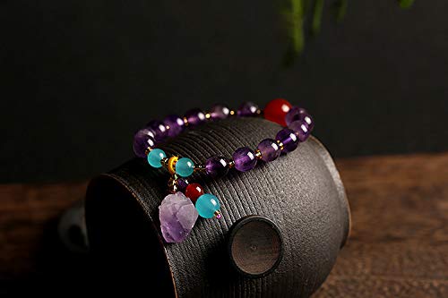 Deykhang Pulsera de Piedras Preciosas Naturales ágata Colgante de Piedra Mineral de Feng Shui Talisman elástico Chakra Gems Piedras de Cristal de Cuarzo curación Carrera académica Luck Mujer Hombre