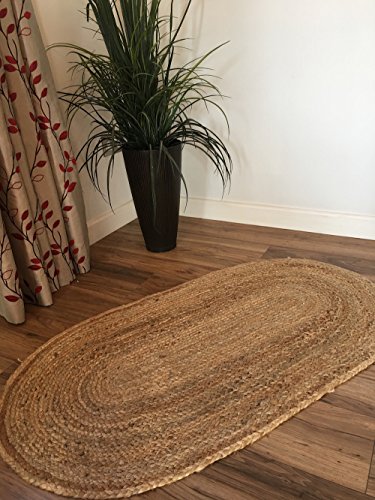 Dhaka - Alfombra trenzada ovalada (60 x 90 cm), diseño de yute natural