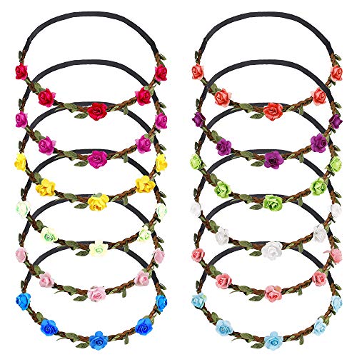 Diadema de Flores 12 Piezas Bohemia Corona de Flores con Cinta Elástica Ajustable para Mujeres Niñas Fiesta Playa