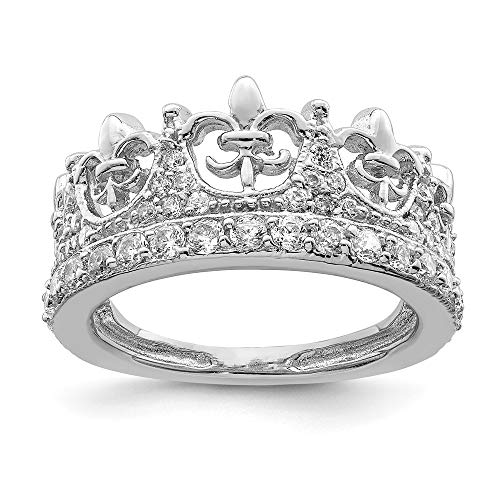 Diamond2Deal - Anillo de plata de ley 925 con corona de flor de lis y circonitas cúbicas para mujer