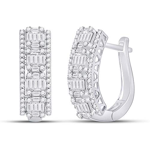 Diamond2Deal - Pendientes de cóctel de oro blanco de 14 quilates para mujer con diamantes de talla baguette de 1 a 3/8 quilates