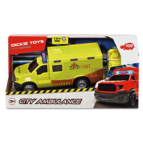 Dickie-Ambulancia SEM con luz y Sonido 18cm 1153013 Vehículo de Juguete con función, Color Amarilla