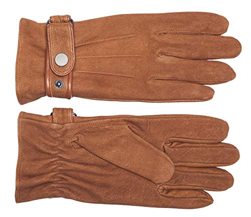 Didso - Guantes de cuero para hombre con tres cierres, calientes, clásicos, baratos, reducidos coñac S