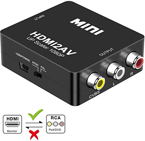 DIGITNOW! HDMI a AV 3 RCA CVBS Compuesto Adaptador Convertidor Conversor de Video y Audio de señal Mini 1080P Compatible con Cable de Carga USB para PC/Laptop/Xbox / PS4 / PS3 / TV/VCR Cámara DVD