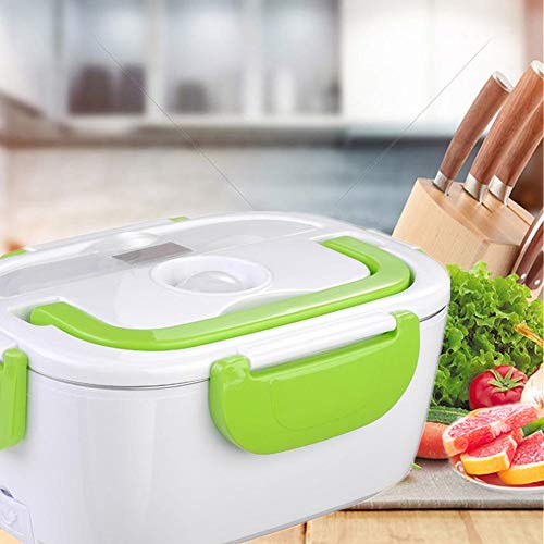 Diker Fiambreras Bento,Fiambrera Eléctrica,Comida Térmico Lunch Box, Calentador de Comida Electrico con Bandeja Extraíble de Acero Inoxidable (2 en 1 para Coche y Trabajo)-12V/220V (1.05L, Verde)