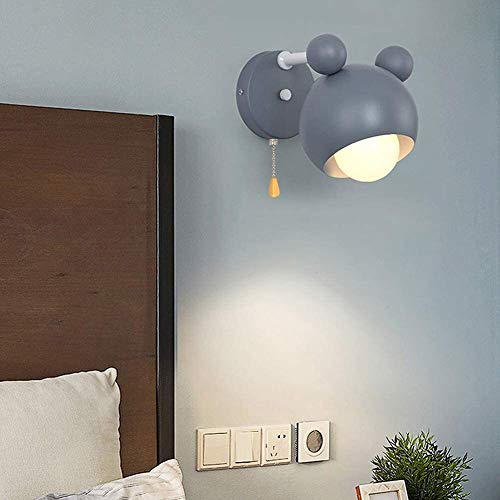 DINGYGJ En el Interior de la Pared se Ilumina Oso Lindo con el Interruptor, Plancha Aplique de Pared Interior habitación de los niños Muebles for el hogar (Color : Gray)