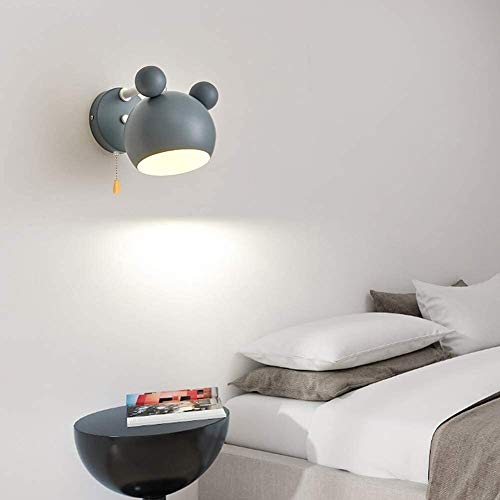 DINGYGJ En el Interior de la Pared se Ilumina Oso Lindo con el Interruptor, Plancha Aplique de Pared Interior habitación de los niños Muebles for el hogar (Color : Gray)