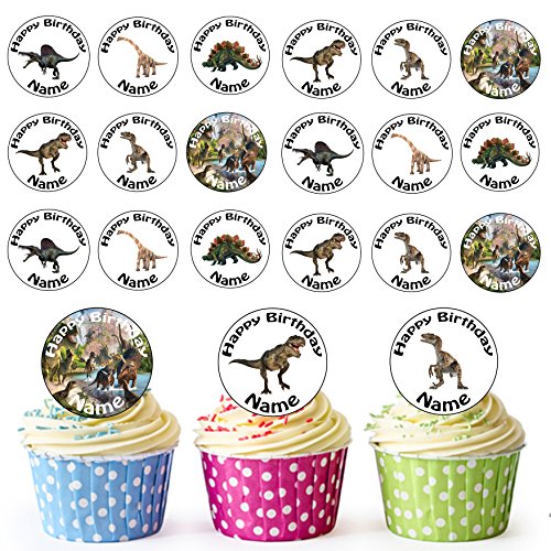 Dinosaurios mezcla 24 personalizado comestible cupcake toppers/adornos de tarta de cumpleaños – fácil troquelada círculos