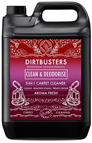 Dirtbusters Fórmula Concentrada 3 en 1 Limpia y Desodoriza Moquetas y Tapizados. Elimina y Neutraliza los Malos Olores. Apto para Aspiradoras y Materiales Delicados. Aroma a Fresco 1 x 5 Litros.