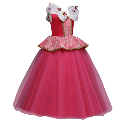 Disfraz de Princesa Aurora Carnaval Largo Vestido, Traje de Bella Durmiente Disfraces para Holloween Fiesta Navidad Boda Gala De Ceremonia Noche Cumpleaños Aniversario Cosplay Costume 11-12 Años