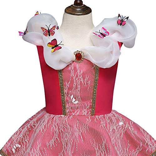 Disfraz de Princesa Aurora Carnaval Largo Vestido, Traje de Bella Durmiente Disfraces para Holloween Fiesta Navidad Boda Gala De Ceremonia Noche Cumpleaños Aniversario Cosplay Costume 11-12 Años