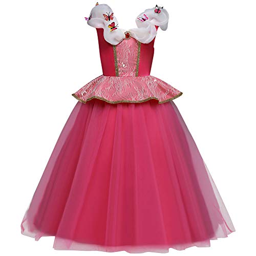 Disfraz de Princesa Aurora Carnaval Largo Vestido, Traje de Bella Durmiente Disfraces para Holloween Fiesta Navidad Boda Gala De Ceremonia Noche Cumpleaños Aniversario Cosplay Costume 11-12 Años