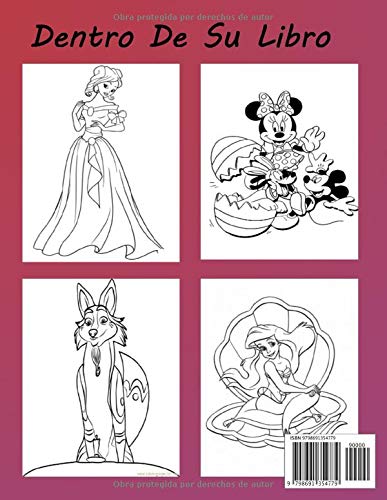 Disney Libro Para Colorear: Libro de colorear de Disney para niños y adultos, incluye 100 imágenes bonitas y hermosas de alta calidad de todos los personajes de Disney World impresas a una cara