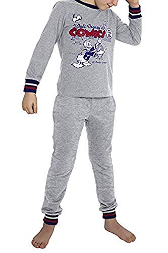 Disney Pijama Manga Larga Donald Racket para Niños, Color Gris Jaspe, Talla 8