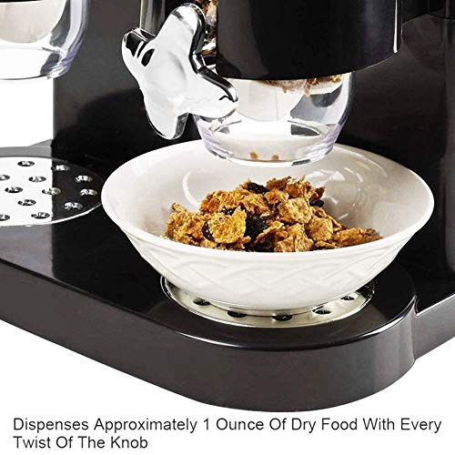 Dispensador de cereal hermético de doble cámara para alimentos secos de doble control, con bandeja de derrames incorporada, para el hogar, la cocina, las encimeras, el desayuno y las mascotas