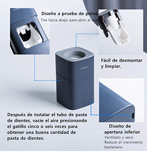 Dispensador de pasta de dientes automático montado en la pared viene con 2 soportes de cepillo de dientes eléctricos, para baño Exprimidor automático de pasta de dientes a prueba de polvo(Azul Oscuro)