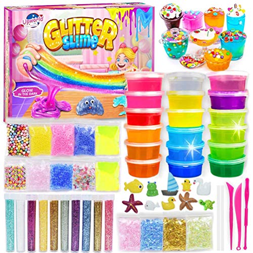 DIY Slime Kit para Niñas Niños, Fabrica de Slime con 18 Colores Crystal Slime, Resplandor en el Polvo Oscuro, Polvo de Brillo y Más para Los Amantes del Unicornio Juguete Niños 5+Años