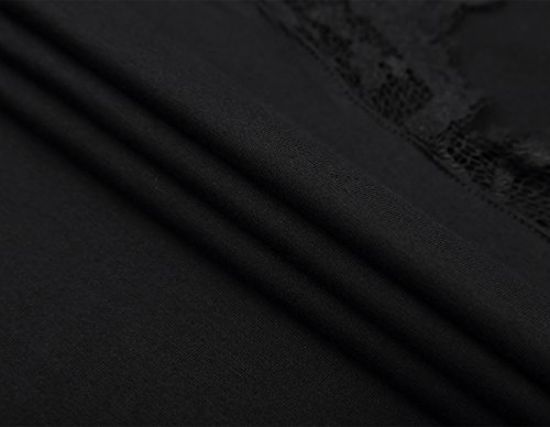 DJT Mujeres Clasico V-Escote Camisa Blusa de Manga Larga con Elementos de Encaje Negro XL