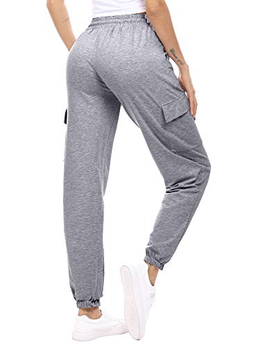 Doaraha Pantalones Deportivos Mujer Algodón Pantalón de Chándal Largo Elásticos Transpirables con Bolsillos Laterales para Deporte Gimnasio Fitness Correr (Gris Oscuro, L)