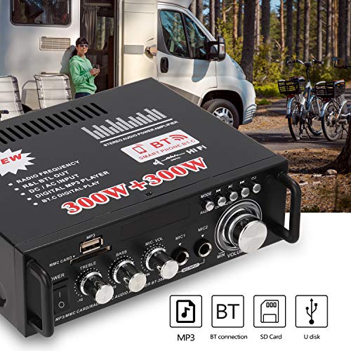 Docooler 12 V/220V Mini Amplificador Audio BT,HiFi Audio Estéreo Amplificador 2CH Pantalla LCD de Alta fidelidad, BT FM Radio Portátil Auto Home 600 W, Mando a Distancia Audio Amplificador